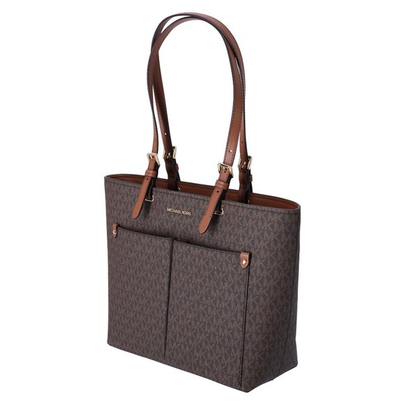 Michael Kors Jet Set Travel Medium Double Pocket Tote Vegan Leather Brown MK - Picture 4 of 8